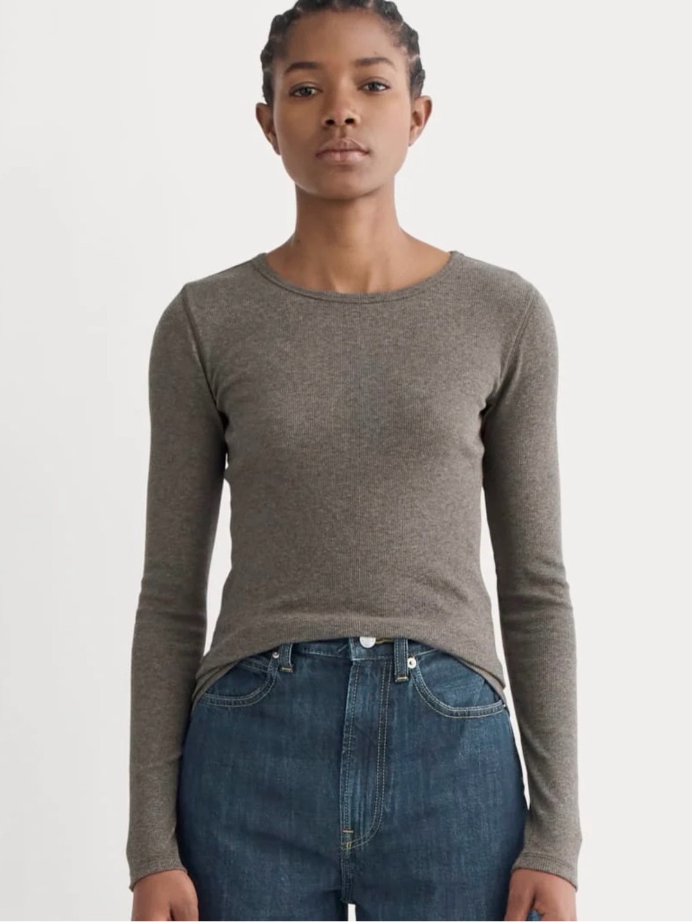 Everlane Slim Long-Sleeve Crewneck Top in Taupe 0353
